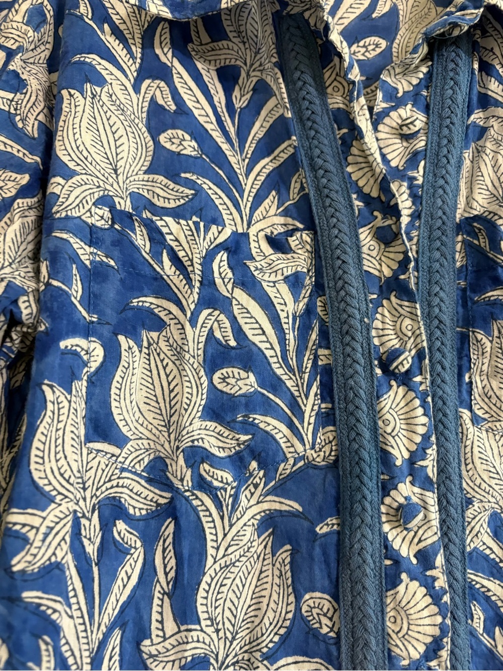 Azure & Indigo Blue White Floral Cotton dress/ Cover Up Large - Picture 8 of 10